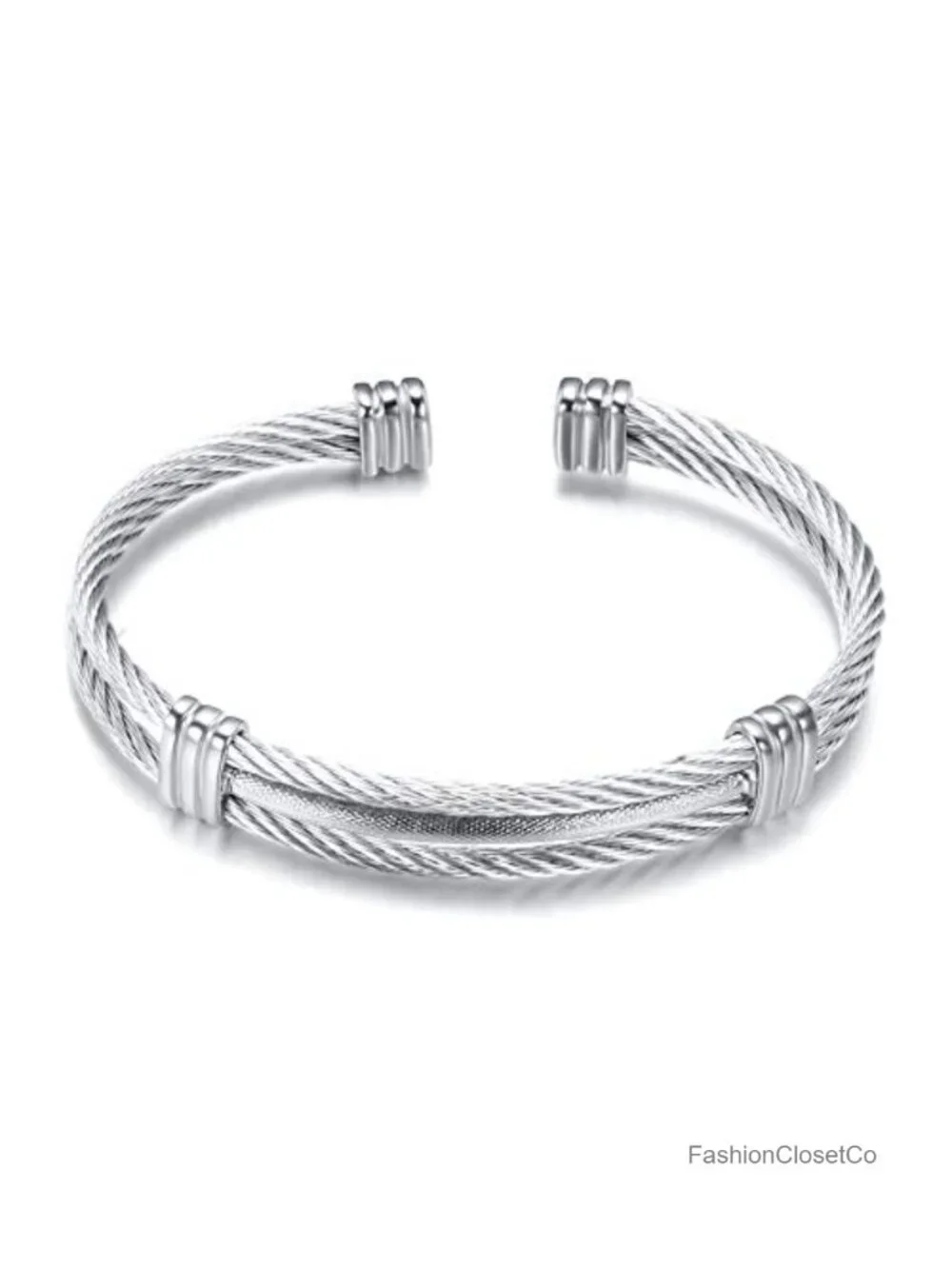 Cable Wire Twisted Cuff Bangle Bracelet Stainless Steel Jewelry Women